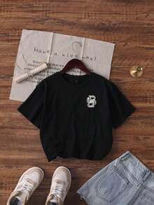 Camiseta de Manga Corta Holgada Casual Versátil con Estampado Divertido, Ideal para Vacaciones, Trabajo y Uso Diario - Rosa - Ver 2