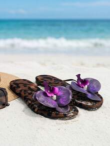 Summer Floral Flat New Fashion Women Outdoor Flat Slippers, Suitable For Dates, Shopping, Commuting, Business, Banquets, Parties - Purple - View 5