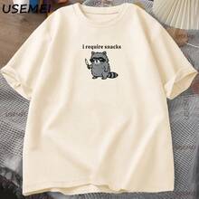 Necesito Snacks Camiseta Divertida de Mapache para Hombres y Mujeres, Camiseta para Amantes de los Animales, Camiseta Casual con Gráficos, Camiseta de Algodón Transpirable - Negro - Ver 4