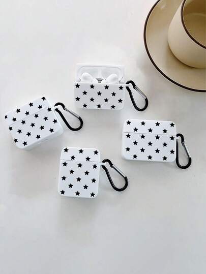 1pc Black Pentagram Pattern Earphone Case, 1pc Square White Earphone Case With 1pc Earphone Case Hook, Compatible With AirPods Case, Headphones, Pro (2nd Generation), 3, Pro, 1/2, 4, Pro3