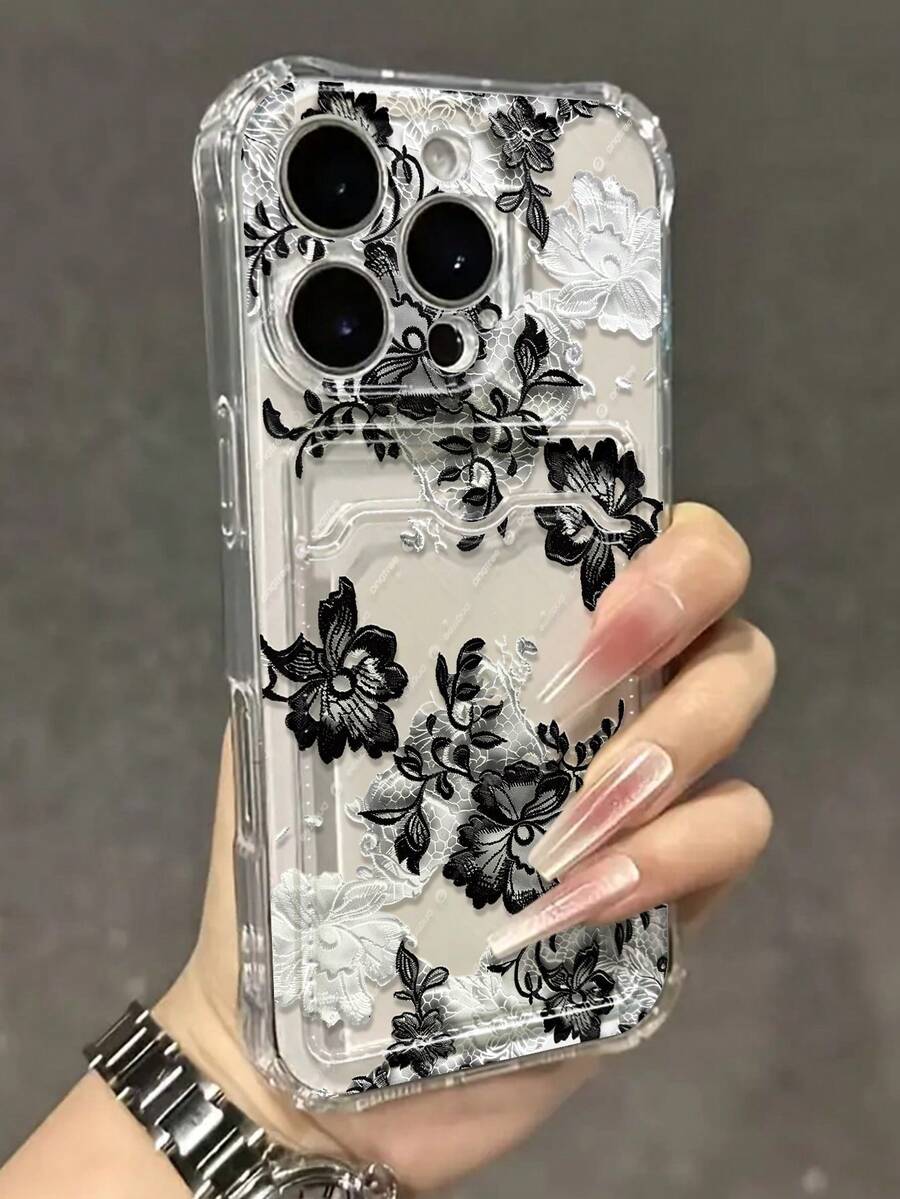Ốp điện thoại kiêm ví đựng thẻ đa năng trong suốt in hình hoa ren, tương thích với iPhone 17/17 Pro/17 Pro Max, 16/11/16 Pro/16 Plus/16 Pro Max/16e, 15 Pro Max, 13/14/12/XS/XR/7G/8P, và Galaxy S25/S25 Plus/S25 Ultra, A16/A36/A26/A56/A50/A12/A32/A52/A72/A51/A21S/A13/A14, S24/S24 Plus/S24 Ultra, S20/S23/S22, A53, S20 FE, S26 - Hồng - Xem 1