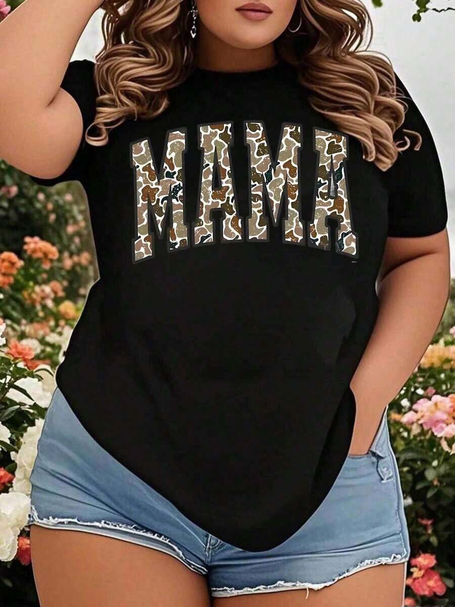 Women's Camouflage T-Shirt, Plus Size, Casual Style, Short Sleeve, Summer Clothes, Mother's Day Gift, Loose Fit T-Shirt For Women - 黑色 - 查看 1