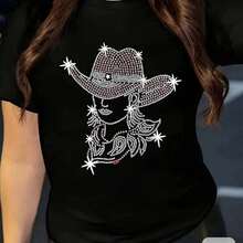 Women's T-Shirt With Sparkling Golden Cherry Design - 黑色 - 查看 1