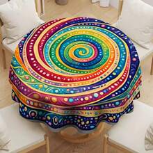 1 pieza Mantel vintage con patrón espiral arcoíris, resistente a las arrugas y duradero, mantel bohemio para el hogar / camping al aire libre repelente al agua, adecuado para múltiples escenarios del hogar, decoración de restaurante para días festivos, eventos de fiesta de vacaciones, boda al aire libre - Lavable a máquina, 100% poliéster, cubierta antipolvo - Multicolor - Ver 10