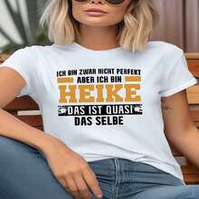 100% Cotton. One Classic And Versatile Piece, A Pure Cotton Cropped T-Shirt With Short Sleeves, Printed With The "I'm Not Perfect, But I'm Heike" Motif In Feminine German, A Modern Style. Women's Simple Solid Color T-Shirt, Loose And Slim Fit Casual Short Sleeve - 白色的 - 查看 2