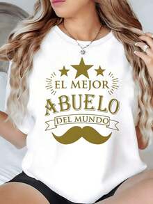 100% Cotton. Gold Stars With A Phrase Celebrating The World's Most Amazing Grandpa And A Large Central Mustache. Women's T-Shirt, 100% Cotton, 220g. Women's Simple Solid Color T-Shirt, Loose And Slim Fit Casual Short Sleeve - 白色的 - 查看 9