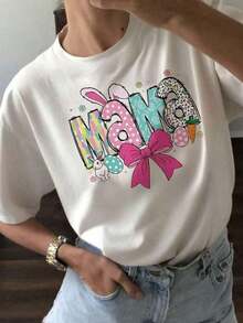 Camiseta de manga corta y cuello redondo para mujer. Estampada de leopardo, letras, dibujos animados, frutas, flores, plantas tropicales y mariposas. - YH148-BLANCO - Ver 6
