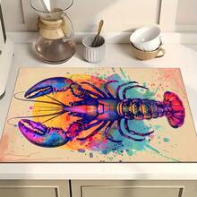 1pc Lobster Pattern Printed Absorbent Dish Drying Mat, Espresso Machine Countertop Absorbent Mat, Sink Drain Mat, Soft Faucet Absorbent Mat, Sink Cup Mat, Kitchen & Bathroom Accessories - Multicolor - View 2