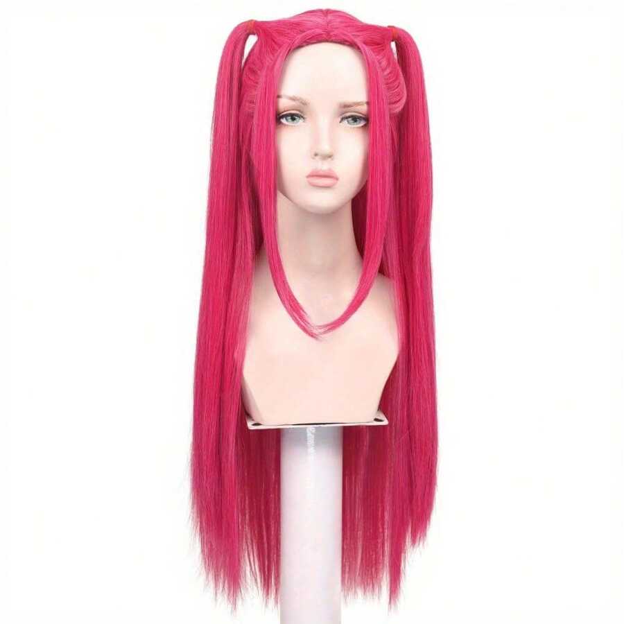 Bright Rose Red Long Straight Cosplay Wig, Suitable For Cosplay, Theme Parties, And Comic Exhibitions. It Can Also Be Used For Holiday Events And Makeup Parties, Creating Eye-Catching Appearances And Easily Shaping Vivid, Sweet, And Cool Images - View 1