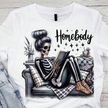 Camiseta de Verano Premium Estampada para Mujer [100% Algodón] Camiseta de Manga Corta de Algodón HOMEBODY GLITTER SKELLY Unisex Súper Suave y Cómoda para Hombres y Mujeres - Blanco - Ver 8