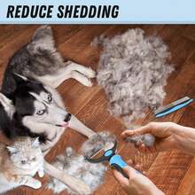 Pet Grooming Set: Blue Hair Removal Brush With Metal Comb For Detangling And Removing Tangled Hair In Cats And Dogs - Blue 2-piece Set - View 7