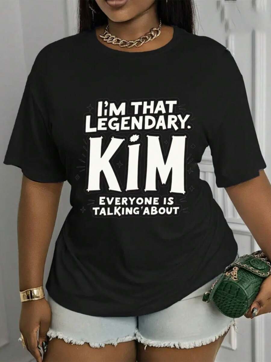 Camiseta Deportiva Casual para Mujer SOY ESA LEYENDA KIM - Camiseta Negra de Manga Corta, Elástica y de Cuello Redondo, Lavable aáquina, Ajuste Cómodo para Todas las Estaciones, Estilo Casual y Único para el Día a Día. - Negro - Ver 1
