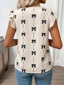 Clasi Blusa de mujer de verano con cuello en V y mangas cortas con estampado floral - Albaricoque - Ver 8
