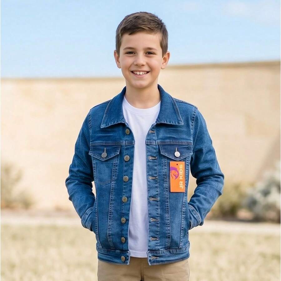 Casaco jeans, jaqueta  Juvenil Masculino Com Lycra Outono Inverno Confortável Estilo Casual, moda infantil Tamanho 10 a 16
