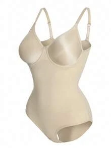 1 pieza Mono sin costuras y sin aros para mujer, con diseño de copa push-up, compresión abdominal y de cintura, tirantes ajustables y diseño de espalda abierta, mono estilo colombiano que resalta las curvas naturales, apto para uso diario, viajes, fitness y vacaciones - Albaricoque - Ver 3