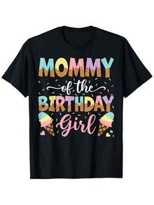 Unisex Ice Cream Print T-Shirt For Ice Cream Lovers - 100% Cotton, Soft Crew Neck, Casual Style, Ideal Gift For Parents On Birthdays, Ramadan, Valentine's Day - Machine Washable Unisex Garment With Ice Cream Print - 黑色 - 查看 1