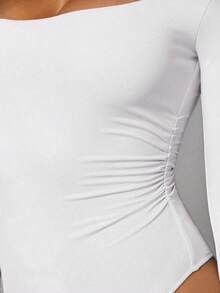 Body De Manga Larga Con Cuello Cuadrado Para Mujer - Blanco - Ver 6