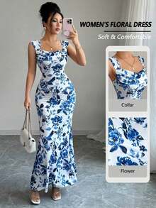 Un vestido largo sin mangas para unas elegantes vacaciones de verano para damas - Azul - Ver 8