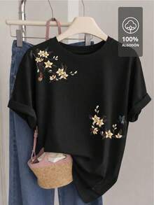 Camisa con estampado floral y edición de mariposas| 100% - Negro - Ver 2