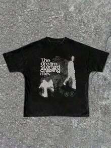 1 Girls' Cotton T-Shirt, Y2K Style With Letter Print - Casual Crew Neck, Short Sleeve, Machine Washable - Perfect For Spring/Summer/Autumn, Fashion, Streetwear, Unisex, Men, Women, 180g, 100% Cotton, Graphic Print T-Shirts - 黑色 - 查看 2