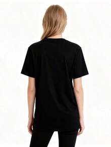 1 Piece Subt Floral Print T-Shirt, Zorro Glove, Daisy And Tulip 8647, For All Seasons, Cotton, Single-Sided Print, Round Neck, Short Sleeve, 180g, 100% Cotton, Designs Are Fully Printed. Unisex. - 黑色 35 - 查看 2