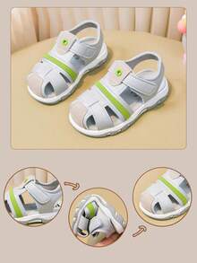 Boys' Hook And Loop Sandals, Summer New Soft Bottom Non-Slip Beach Shoes, Easy On/Off, Silver Gray Solid Color, Floral Woven Strap Decor, More Fashionable - Light Grey - View 3