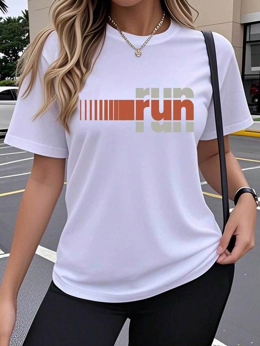 Camiseta deportiva de manga corta para mujer, estilo athleisure, de una sola pieza, para primavera/verano, con patrones geométricos de moda, diseños creativos artísticos y estampados de letras populares. Transpirable, elástica, de cuello redondo, adecuada para un uso cómodo al aire libre en primavera, verano y otoño. Camiseta de cuello redondo, estilo Y2K, holgada, casual, sencilla y a la moda, suave, estampada, transpirable y cómoda, camiseta deportiva de manga corta, elegante para fiestas, ideal para actividades de fitness y ocio, perfecta como regalo para las vacaciones. Ropa casual de gimnasio que absorbe la humedad. - Blanco - Ver 1