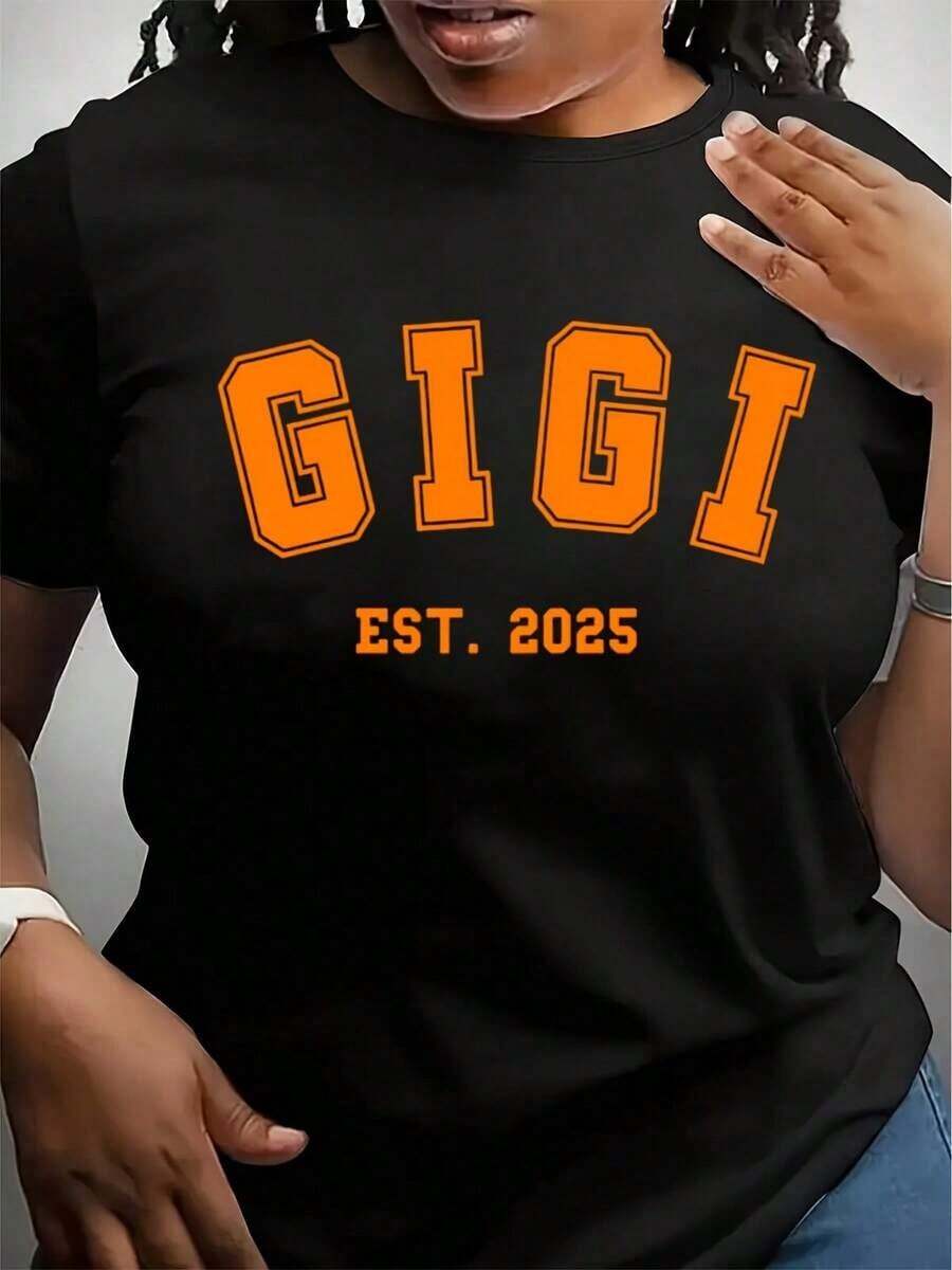 Soft, Breathable, And Lightweight For All-Day Comfort. GiGi Est. Women's Personalized T-Shirt "Date" - Mother's Day Gift - Bella Canvas Graphic Tee For Ladies - Baby Announcement - For Grandma - Classic Crew Neck With A Relaxed Fit That Flatters All Body Shapes And Is Easy To Pair With Jeans, Shorts, And Leggings. - 黑色 - 查看 1