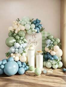 Blue Love Bow Balloon Arched Set,Multiple Sets, 18/12/10/5 Inches Blue Sand White Sea Blue Mist Blue Maca Blue Maca Green Retro Green Light Blue Balloon Arched Wreath, Suitable For Baby Shower Bridal Gift Party Jungle Wedding Birthday Theme Gender Reveal Anniversary Party Decoration - Blue - View 7