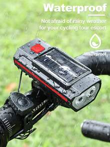 Rechargeable Bicycle Headlight And Taillight Set, 250 Lumens Solar Powered Headlight, LED Warning Waterproof USB-C 1200mAh, Super Bright For Night Riding - Multicolor - View 8