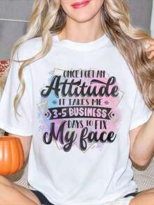 Attitude It Takes Me - Women's T-Shirt With Printed Design, Round Neck, Short Sleeves, Soft, Comfortable, Casual And Simple Style For Everyday And Seasonal Wear. Perfect Gift For Friends, Family And Loved Ones, Best Gift For Friends On Valentine's Day. - 白色 - 查看 6