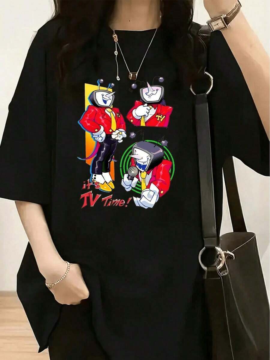 Una Colección de Primavera y Verano para Mujer con un Diseño de Personaje de Dibujos Animados que Imita un Televisor - Negro 8 - Ver 1