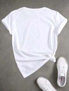 Camiseta estampada para mujer, 1 pieza, informal, con estampado de tiburón ballena azul, cuello redondo, manga corta, camiseta cómoda para el verano, ropa de mujer, playera para verano. - Blanco - Ver 7