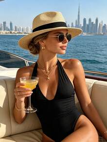1pc Unisex Summer Sun Protection Wide Brim Straw Hat, Beach Sun Visor Panama Woven Hat For Travel & Seaside - Multicolor - View 4