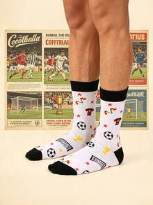 1 Pair Of Mid-Calf Socks With Soccer-Themed Prints. Sporty And Creative Socks. A Gift For Soccer Fans. - Multicolor - View 4
