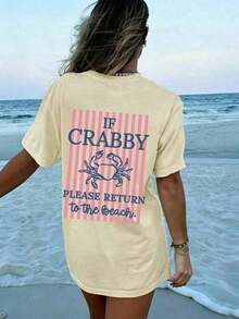 Women's 100% Cotton Graphic Graphic T-Shirt With Double Print "If I'm In A Bad Mood, Please Go Back To The Beach" And "Salty", Casual And Oversized Summer Style | Summer Clothes | Holiday Outfits Pure Cotton T-Shirt 100% Cotton 100% Cotton - 杏子 6 - 查看 4