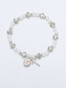 1pc Acrylic Cross Bracelet For Men, Versatile Vintage Hip-Hop Jewelry, Great Gift For Family And Friends - White - View 2