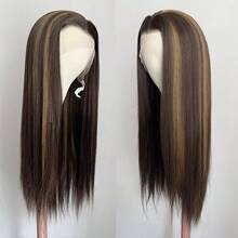 websterwigs 黑色紅色挑染 13x4 前蕾絲假髮 女款 長款絲滑直髮 合成髮 日常配戴 派對用 - 彩色 - 查看 4