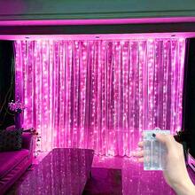 1 pieza Luces de cadena LED para cortina de ventana con 8 modos de iluminación, lámpara de atmósfera alimentada por batería para decoración de fondo de ventana en interiores, boda, fiesta de cumpleaños (Baterías no incluidas) - Lámpara de cortina con caja de pilas AA - Ver 3