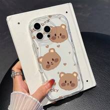 1pc Fashionable TPU Material Phone Case With 3 Bear Head Elements, Milky Wavy Pattern, Thick Shockproof Precise Cutout Lens Protection, Compatible With IPhone/ Galaxy/Transsion, Ideal Choice For Fashion Lovers With Minimalist Design - Clear - View 4
