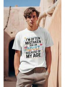 Funny Women's Graphic Print T-Shirt: "I'm Often Mistaken For An Adult Because Of My Age" - Casual Loose Fit With Humorous Slogan, Youthful For Every Occasion, Machine Washable, Ideal For Casual Wear And Parties (Age Humor) Women's Blouses > Clothing - 白色 - 查看 6