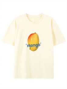 Great Mango! Round Neck T-Shirt With Creative Design, Fashionable Short Sleeves For Summer, Casual Top For Everyday Style - Apricot - View 1