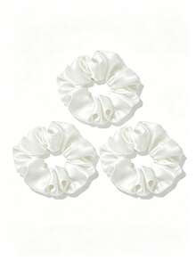 3/12pcs Black Satin Scrunchies Set, Minimalist Design Elegant High Elasticity Hair Ties, Daily Essential Ponytail - White - View 5