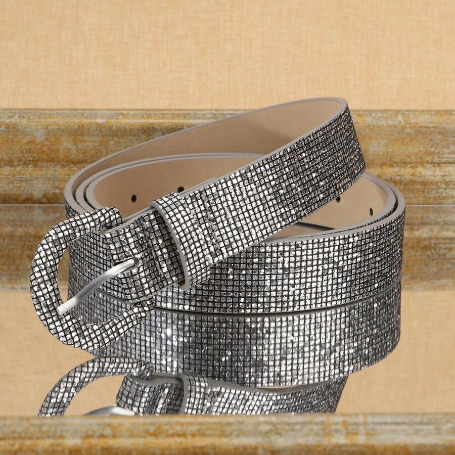 APLCSEY 1pc Fully Rhinestoned Silver Rhinestone Waist Belt, Women's Shiny Decorative Belt For Party, Nightclub, Sexy Outfit - Grey - View 1