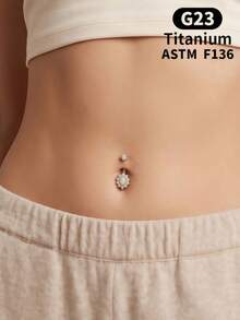 1pc Titanium High Quality Belly Button Rings, Internally Threaded Belly Ring, Round CZ, Moon, Flower Navel Rings For Women Men 10mm,For Gift - Multicolor - View 1