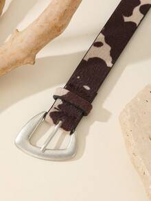 1pc Brown & White Cow Print Women's Belt, Y2K Spicy Style, Vintage Distressed Buckle, Pairs With Low-Waist Jeans - Brown and White Cow Print - View 3