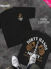 Cute Unisex Premium Casual T-Shirts, Men's Graphic Tee, Dirty Hands Clean ❤️ Money Daily Wear 100% Cotton Unisex Gift Idea For Him Or Her Urban Fashion Top - 黑色 3 - 查看 1