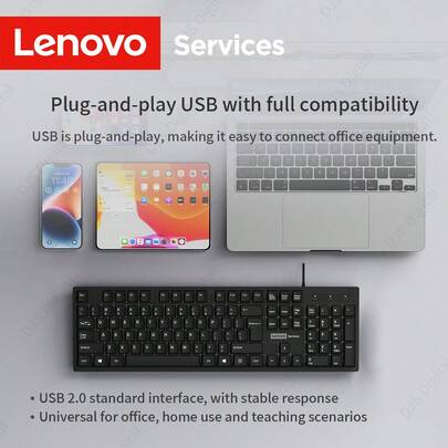 Lenovo 联想 K280 104键全尺寸USB有线键盘 | 办公人体工学键盘，带数字小键盘 | 兼容笔记本电脑和台式电脑，即插即用