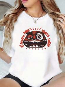 2026 New Cotton Shirt (100% Cotton) The Graphic Shows A Red Skull With A Glowing Eye, Symbolizing Inner Strength And Mysterious Energy, Reflecting Courage And Determination. Women's T-Shirt, 100% Cotton, Modern And Comfortable Cut For Everyday Wear. Women's Simple Solid Color Shirt, Loose And Casual Short Sleeve - 白色的 - 查看 10