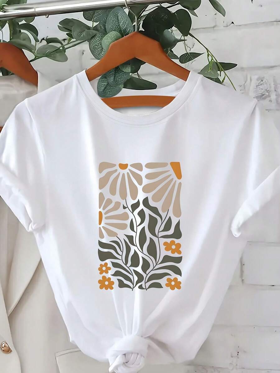 Women's Printed Short Sleeve T-Shirt - White - View 1